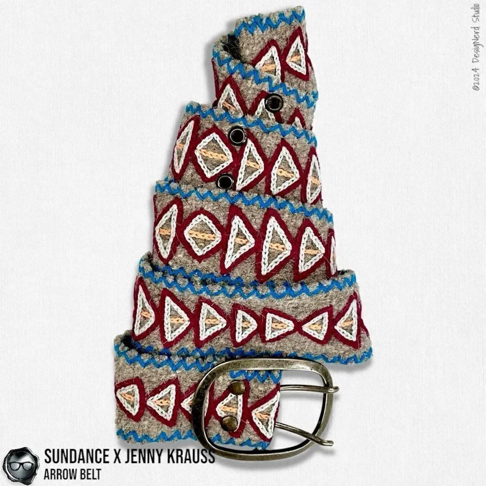 SUNDANCE X JENNY KRAUSS EMBROIDERED WOOL ARROW BELT VINTAGE 2015 HANDMADE M/L
